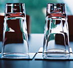 Glasses on a table in a meeting room 